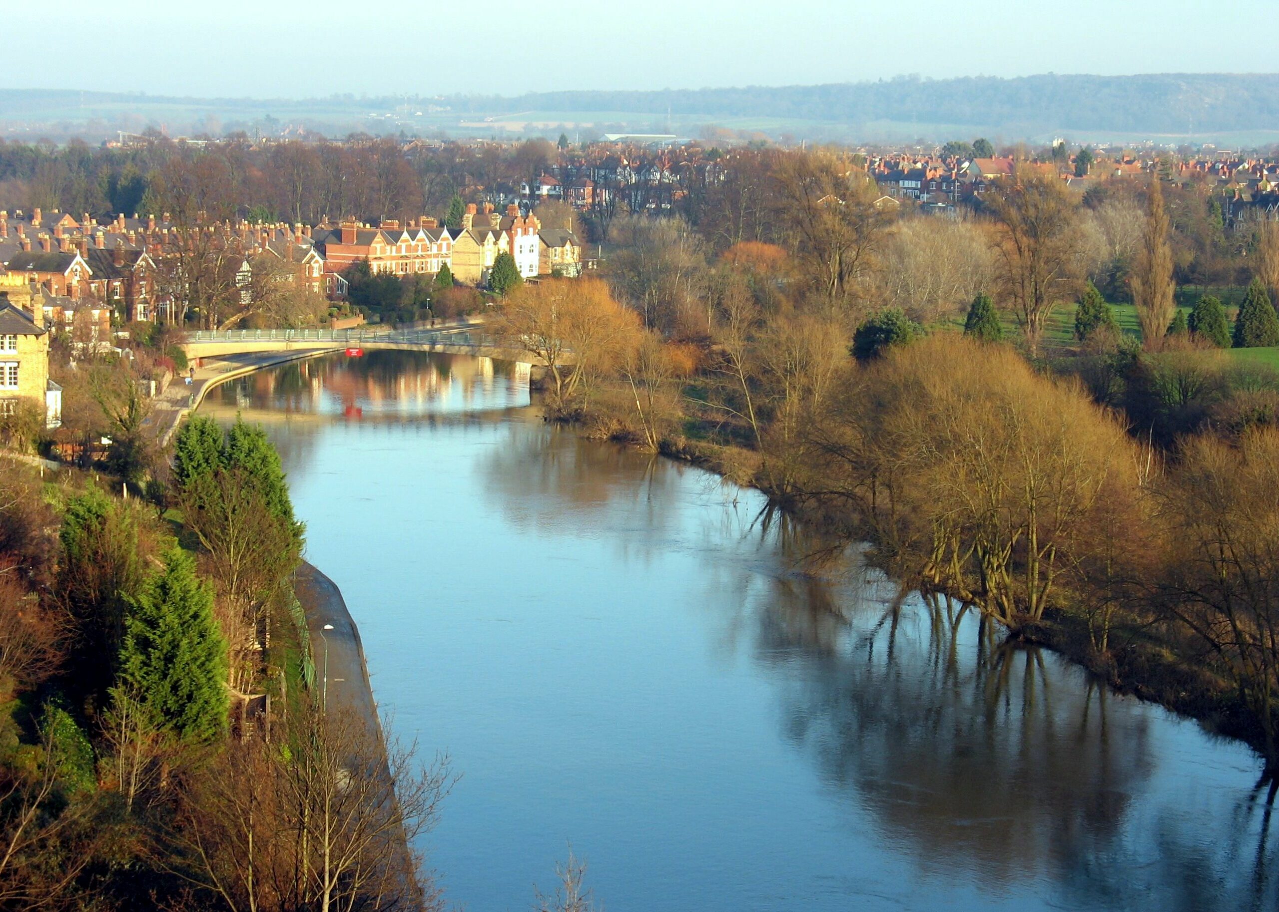 A shot of the river Severn with a bridge crossing it